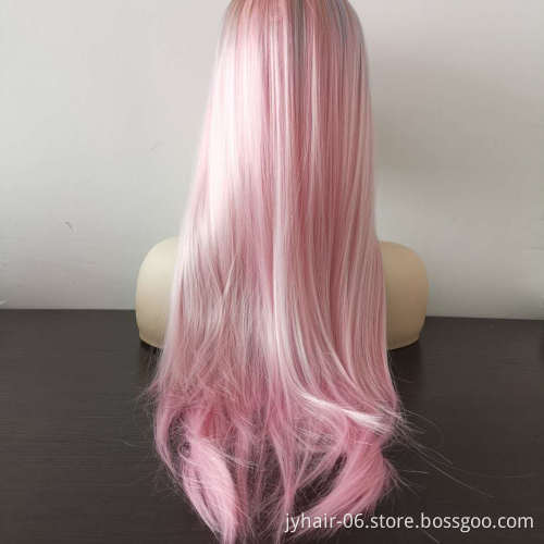 32 Inches Natural Fashion Silky Straight Long Hair Wig Lovely Women Pink Synthetic Wigs